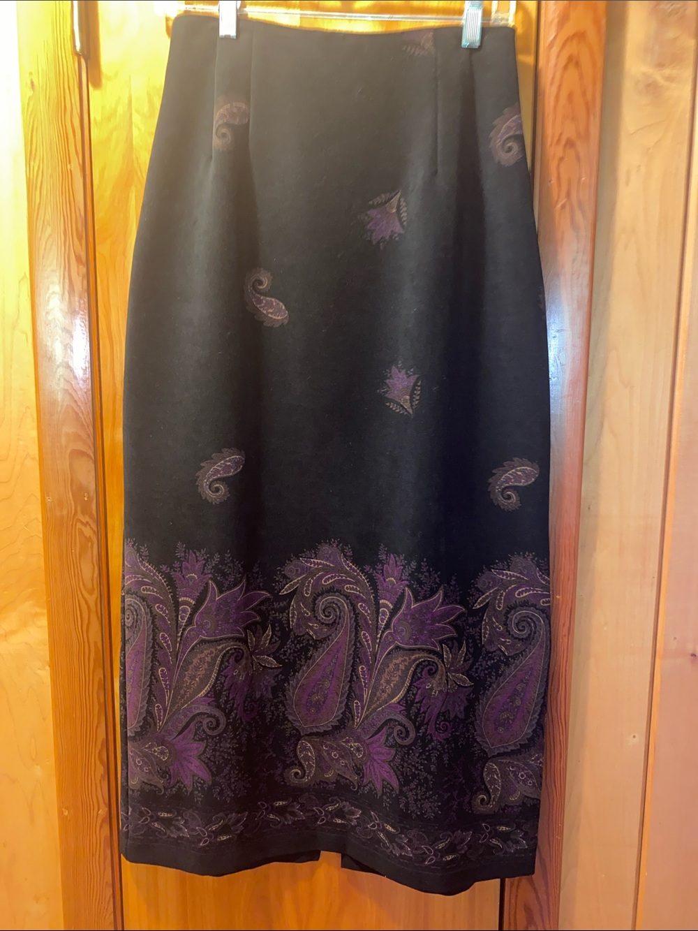 Briggs New York Black Midi Skirt with Purple Paisley Hem